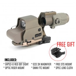Holy Warrior S1 EXPS3&G33 3X Magnifier&Omni FTC Mount&EXPS3 Fast Riser 2.26 Inch Height FDE Combo