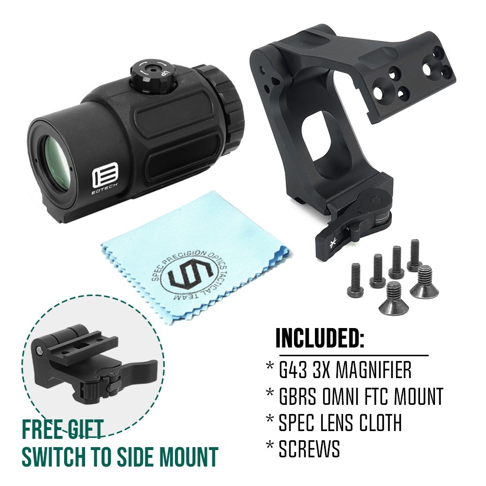 G43 Magnificador táctico 3X con montura OMNI FTC, eje óptico 2.91", conjunto negro/FDE G43 Magnificador táctico 3X con montura OMNI FTC, eje óptico 2.91", conjunto negro/FDE
