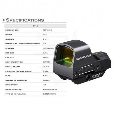 SWAMPDEER Optics HD 511A Red Dot Sight 2MOA & 35MOA Dot Size with ...