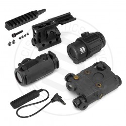 Conjunto negro SPECPRECISION T2rds, láser IR PEQ-15, magnificador G43 3X y montura RDF Conjunto negro SPECPRECISION T2rds, láser IR PEQ-15, magnificador G43 3X y montura RDF