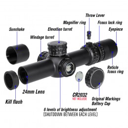 Holy Warrior NX8 1-8 F1 Lunette LPVO FFP tube 34mm, hausse ZeroStop et réticule FC-MIL