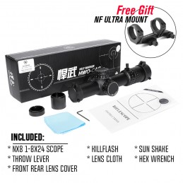 Holy Warrior NX8 1-8 F1 Lunette LPVO FFP tube 34mm, hausse ZeroStop et réticule FC-MIL