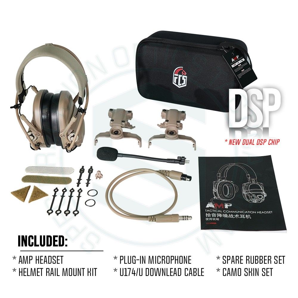 FCS FMA AMP Casque tactique de communication à réduction du bruit avec arceau et fixation sur casque