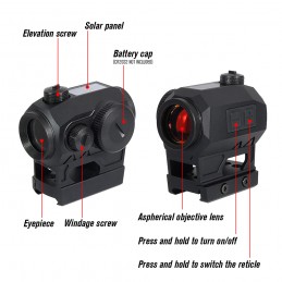 SPECOPTICS Sentinel S2 1x20mm Solar-Powered Reflex Micro Red Dot Sight with Aspherical Lens, Multiple Reticle