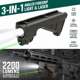 SPECOPTICS STRIKE 3-in-1 Angled Foregrip with Flashlight &amp; Green Laser for Picatinny &amp; M-LOK