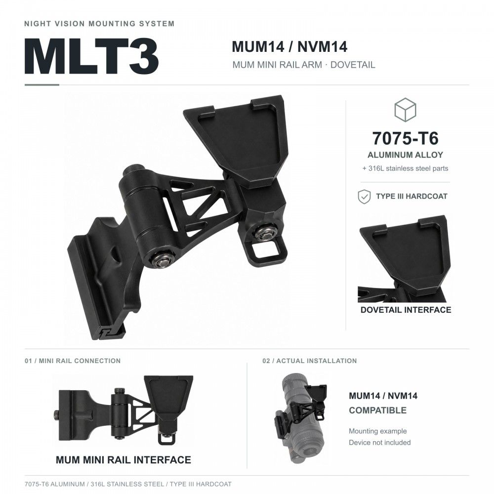 SPECOPTICS MLT3 MUM14 / NVM14 Mini Rail Arm with LT3 Dovetail