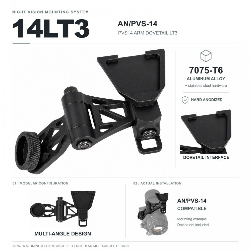 14LT3 PVS-14用アーム LT3ドブテール|SPECPRECISIONNVG マウントとシュラウド 14LT3 PVS-14用アーム LT3ドブテール|SPECPRECISIONNVG マウントとシュラウド