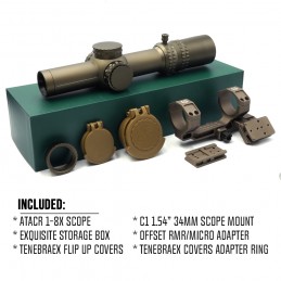 Evolution Gear ATACR 1-8 FDE 34mm FFP Lunette LPVO, réplique Mil Spec FDE avec montage déporté C1, ensemble
