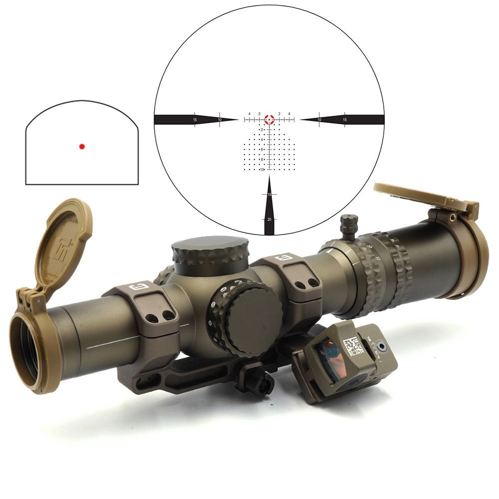 ATACR 1-8 24mm FFP-LPVO-Zielfernrohr-Replik Mil Spec mit C1-Offset-Montage und RM-Rotpunktvisier FDE Kombination