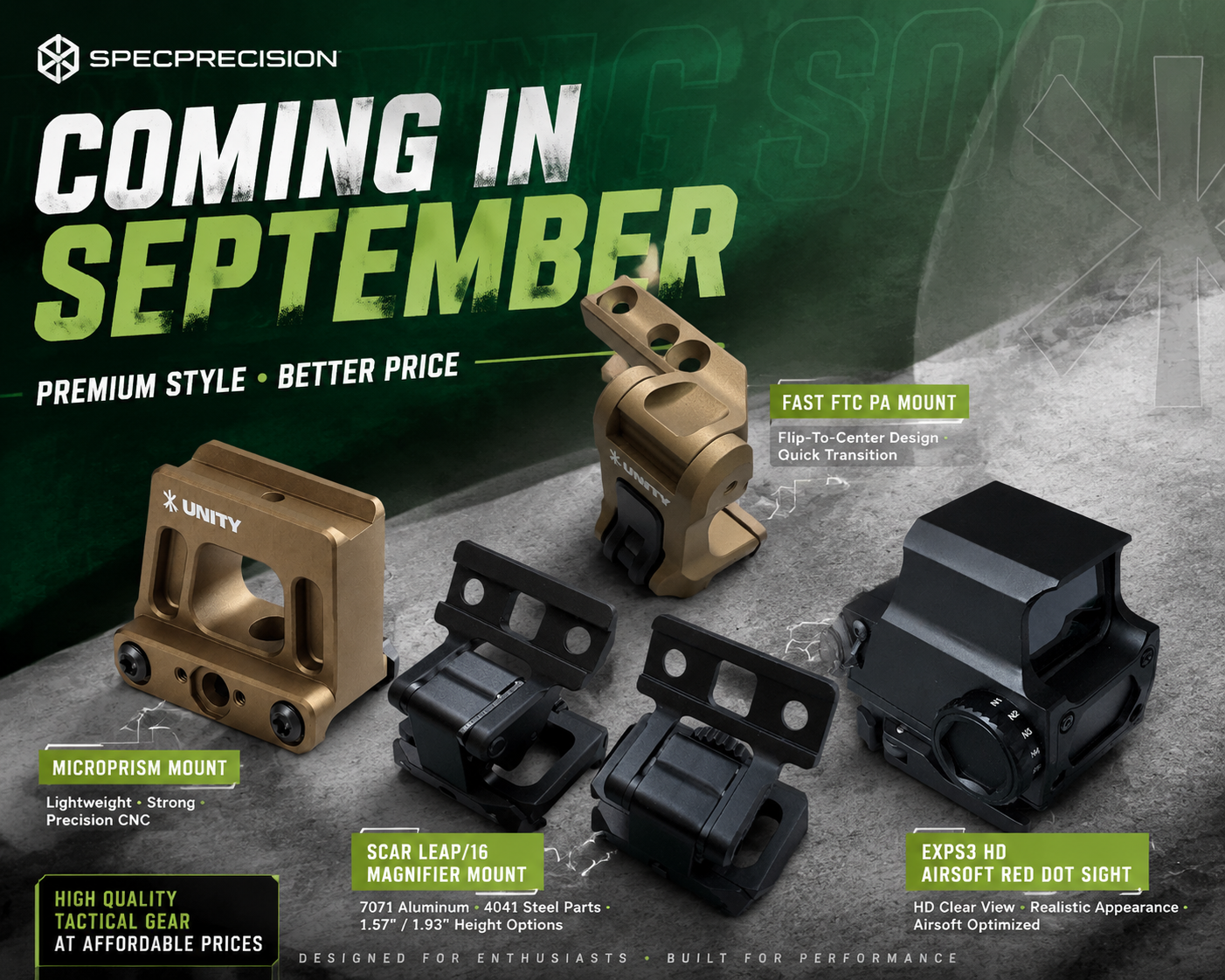 Coming in September New Tactical Scope Mounts and Airsoft Optics from SPECPRECISION