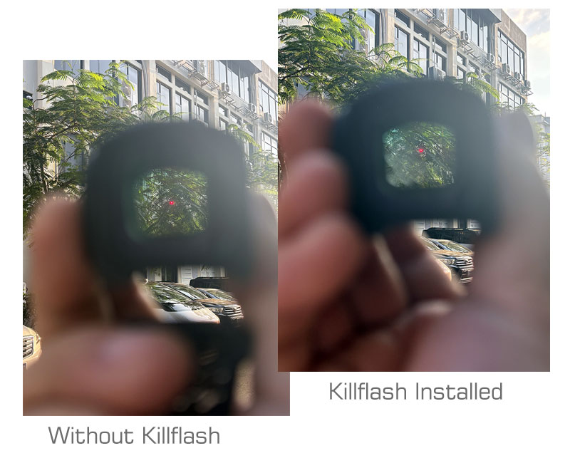 KILLFLASH装着前と装着後の比較 反射低減と視界干渉の軽減